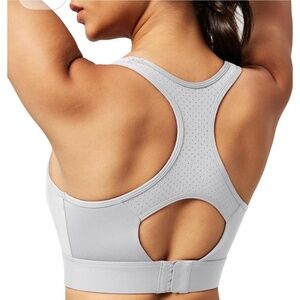 Ewedoos Sports Bra Womens Large Light Grey High Impact Racerback Support Workout